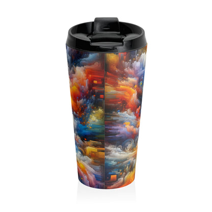 "Chaos vibrant". - La tasse de voyage en acier inoxydable Alien Style expressionnisme abstrait