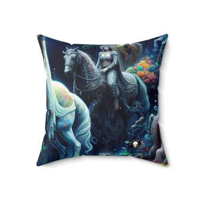 "Enchanted Underwater Realm: Mermaids and Seahorses"- The Alien Spun Polyester Square Pillow