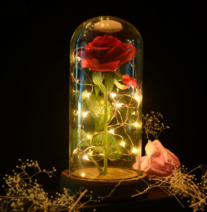 Mothers Day Gift Enchanted Forever Rose Flower In Glass LED Light Home Decoration