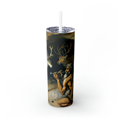 "Chasseur et loup : à la poursuite d'une proie." - The Alien Maars® Skinny Tumbler avec paille 20oz Peinture rupestre