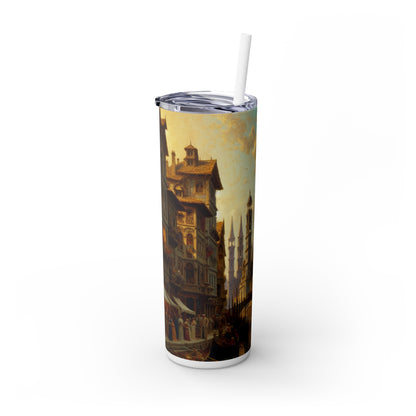 « Riviera Rhapsody : Une ode abstraite à la Méditerranée française » - The Alien Maars® Skinny Tumbler avec paille 20oz Nouvelle peinture européenne