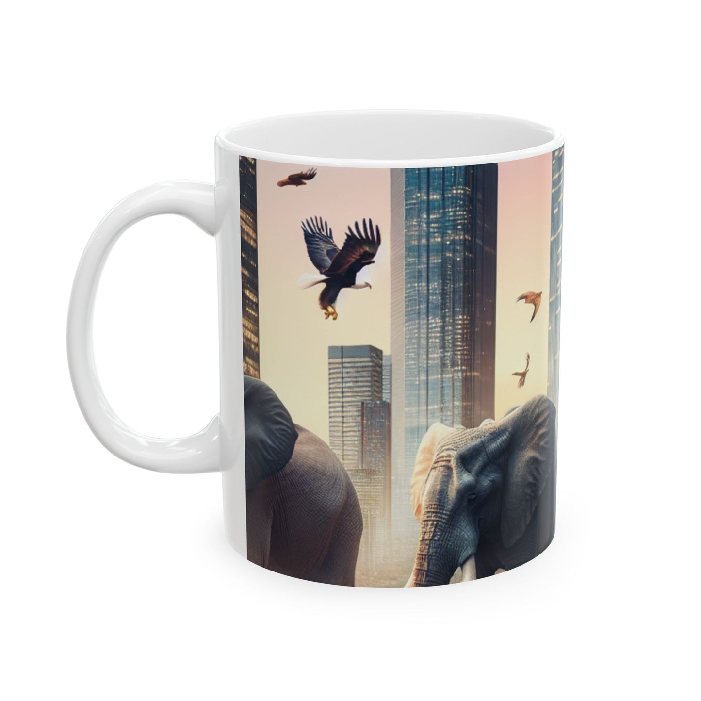 "Zoología urbana: un paisaje urbano surrealista" - Taza de cerámica The Alien de 11 oz