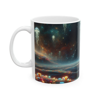 Taza de cerámica de 11 oz con diseño de paisaje onírico de medusas