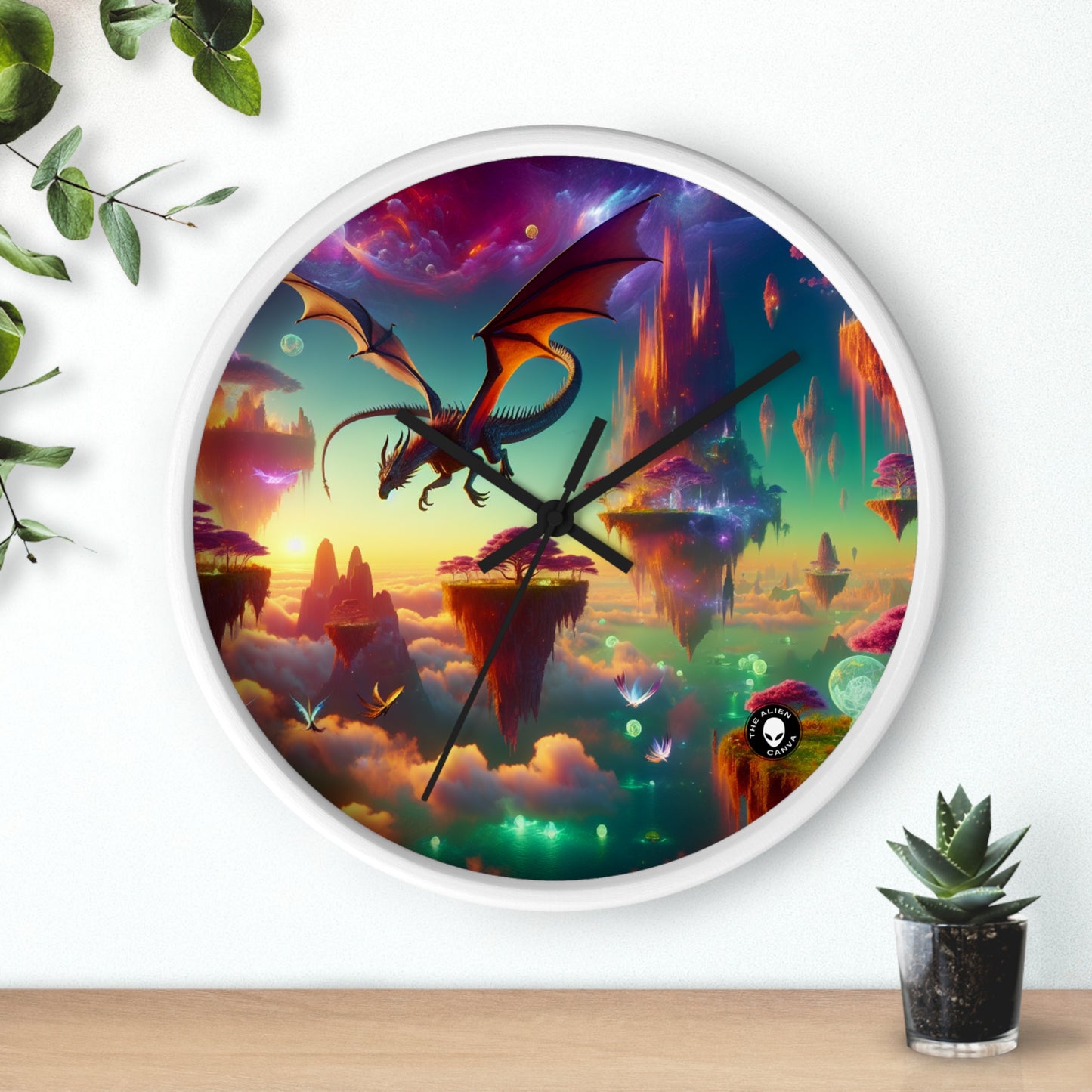 "El vuelo del dragón en el reino fantástico" - El reloj de pared alienígena