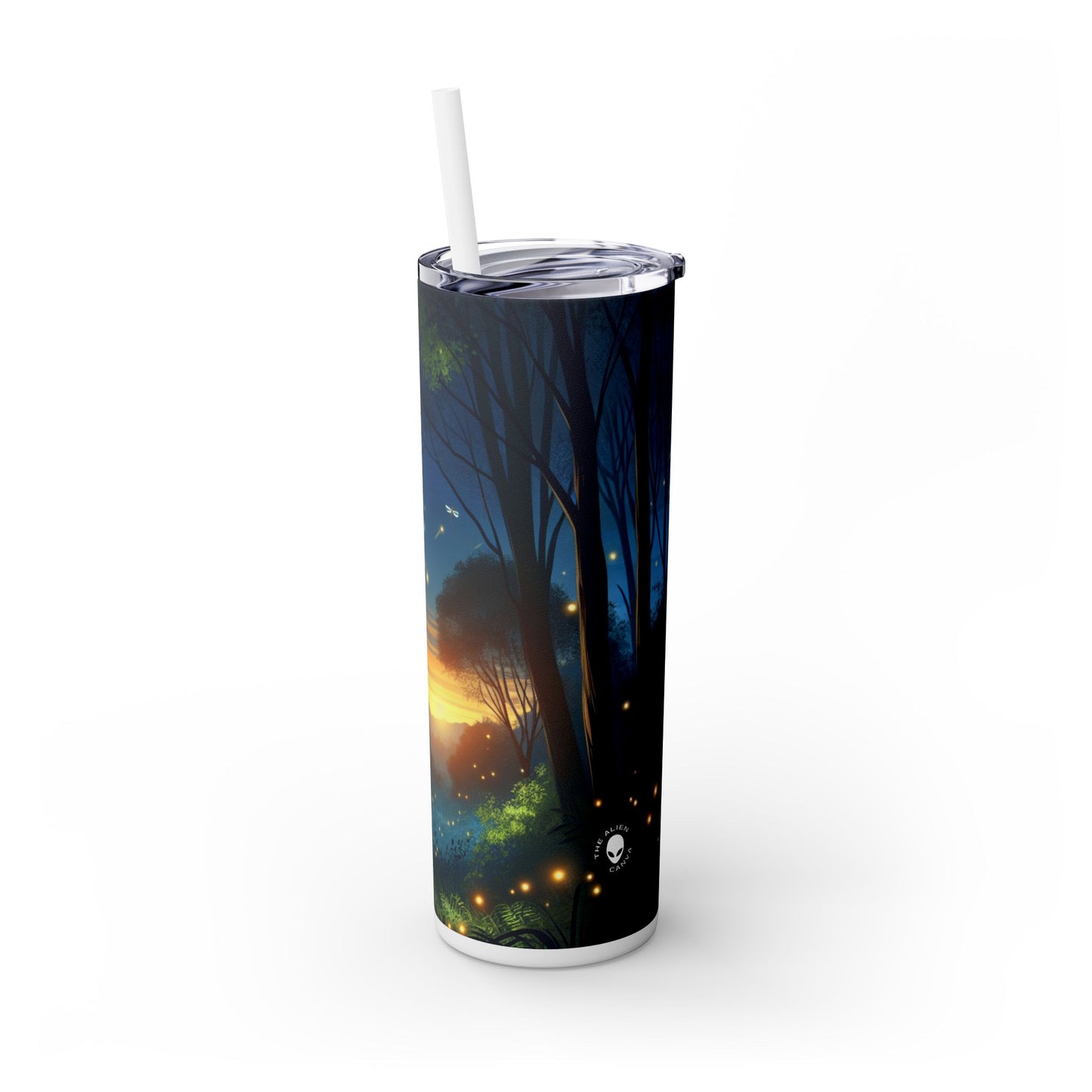 "Enchanted Dusk: Fireflies in the Forest" - The Alien Maars® Skinny Tumbler with Straw 20oz