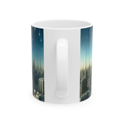 "Paisaje urbano nocturno derretido": taza de cerámica alienígena de 11 oz