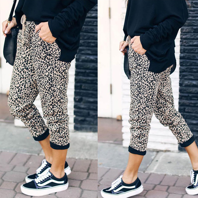 Leopard print rope jogging pants