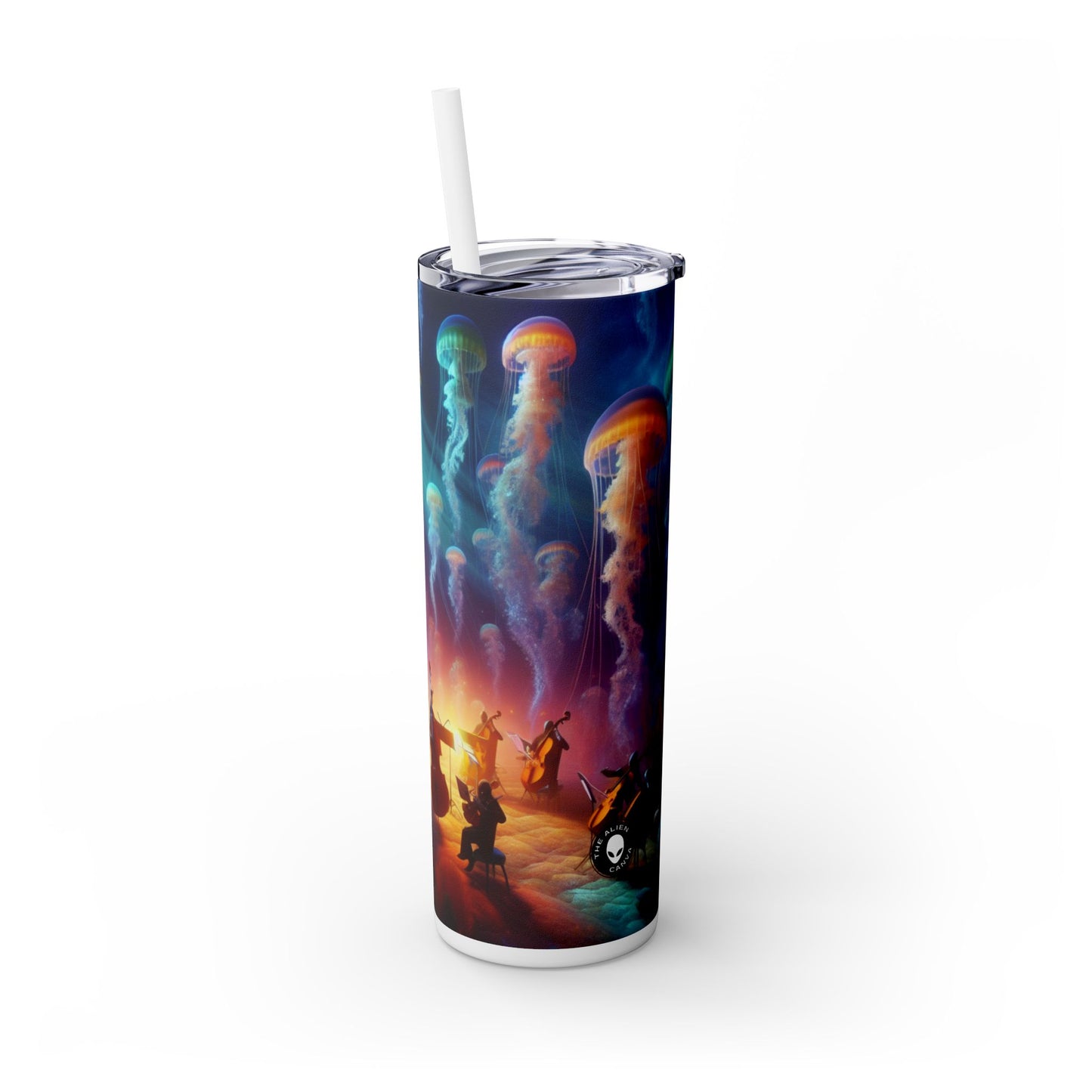 "Jellyfish Serenade: An Underwater Symphony" - The Alien Maars® Skinny Tumbler with Straw 20oz