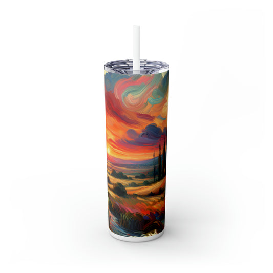 "Harmonious Vistas: A Post-Impressionist Celebration of Nature and Rural Life" - The Alien Maars® Skinny Tumbler with Straw 20oz Post-Impressionism