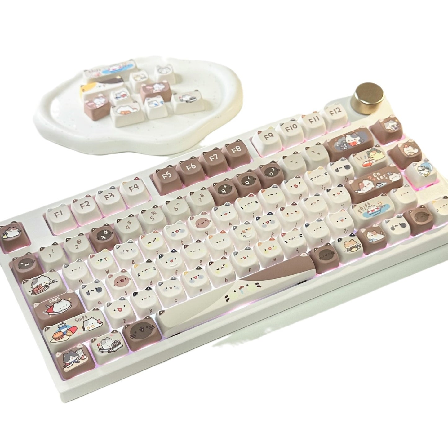 Adecuado para teclado mecánico Mocha Cat Coffee Key Cap Kit