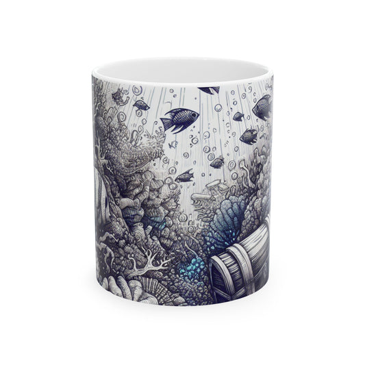 « Enchantement sous-marin : le trésor caché » – La tasse en céramique Alien 11 oz