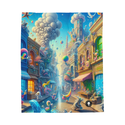 "Whimsical Wonders: A Vibrant Street Scene" - The Alien Velveteen Plush Blanket