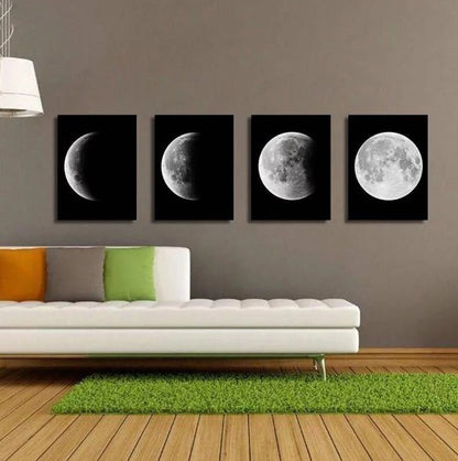 Moon Phases Four Panel Canvas Print Posters