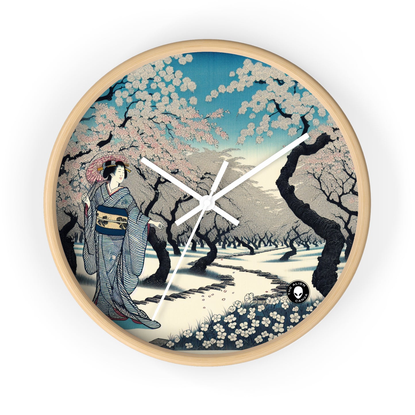 "Blossoming Sky" - The Alien Wall Clock Ukiyo-e (Japanese Woodblock Printing)