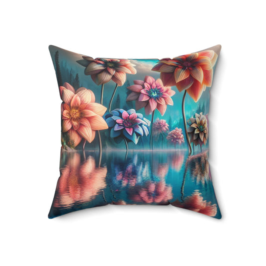 "Enchanted Waters: A Floral Dreamland"- The Alien Spun Polyester Square Pillow