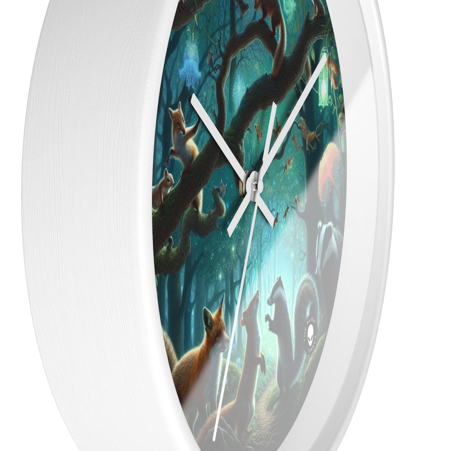 "Mystical Menagerie: Creatures frolicking in an enchanted forest" - The Alien Wall Clock