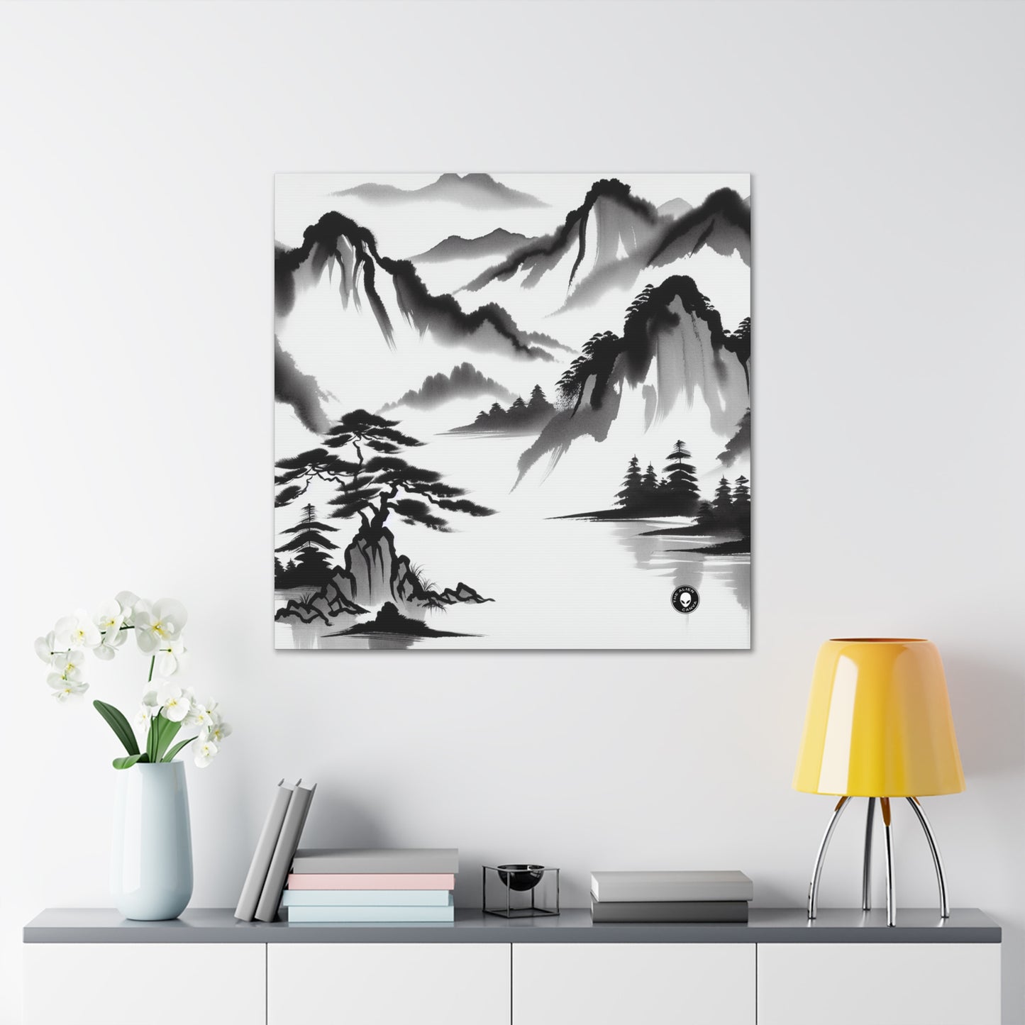 "Mountain Reflection: A Serene Zen Ink Painting" - The Alien Canva Zen Ink Painting