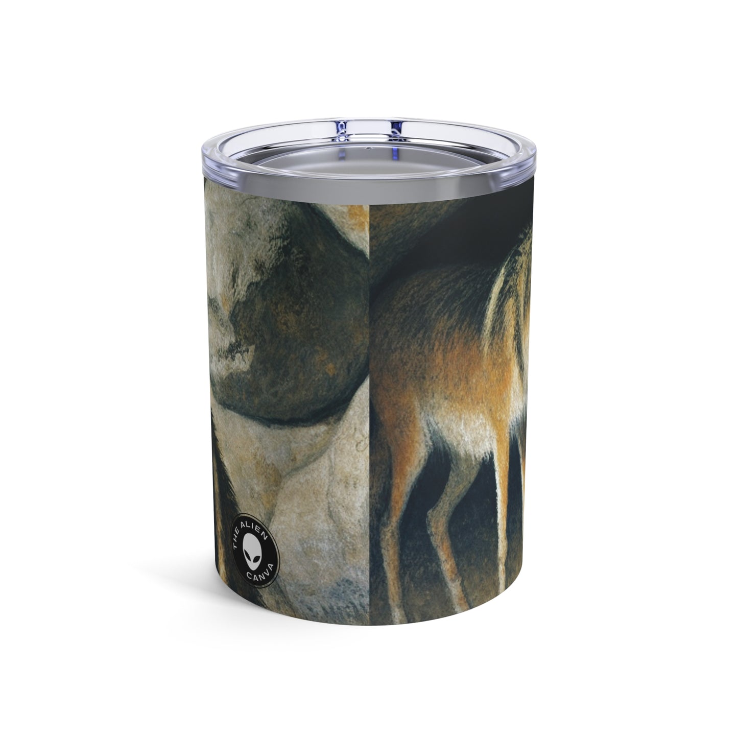 "Chasseur et loup : à la poursuite d'une proie." - La peinture rupestre Alien Tumbler 10oz