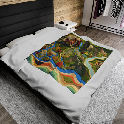 "Mapping Mother Nature: Crafting a Living Mural of Our Region". - The Alien Velveteen Plush Blanket Land Art Style