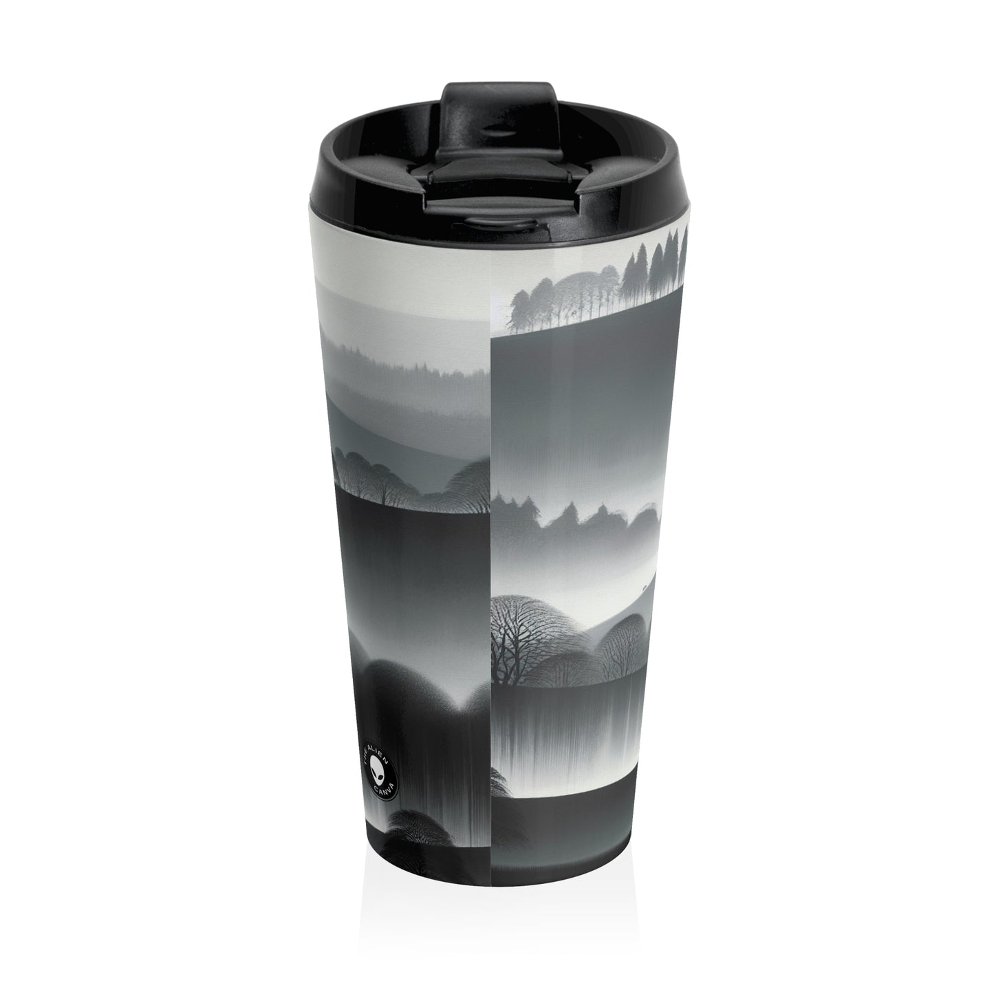 "Grey Tonalism: Hillside in Fog" - The Alien Stainless Steel Travel Mug Tonalism