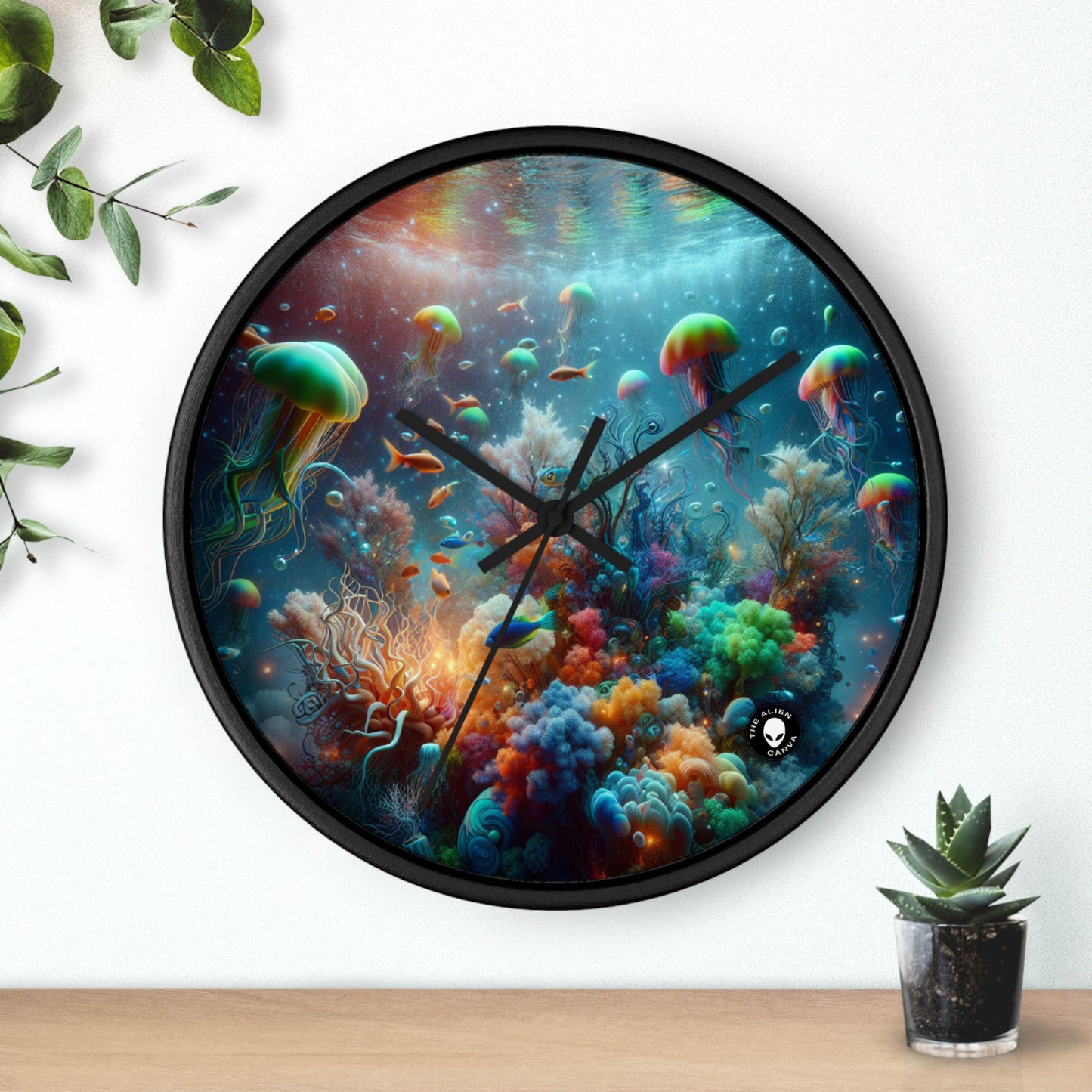 "La danse des poissons au néon dans la forêt de corail" - L'horloge murale Alien