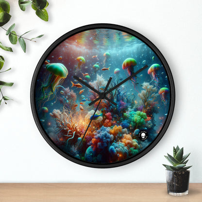 "Neon Fish Dance in Coral Forest" - The Alien Wall Clock