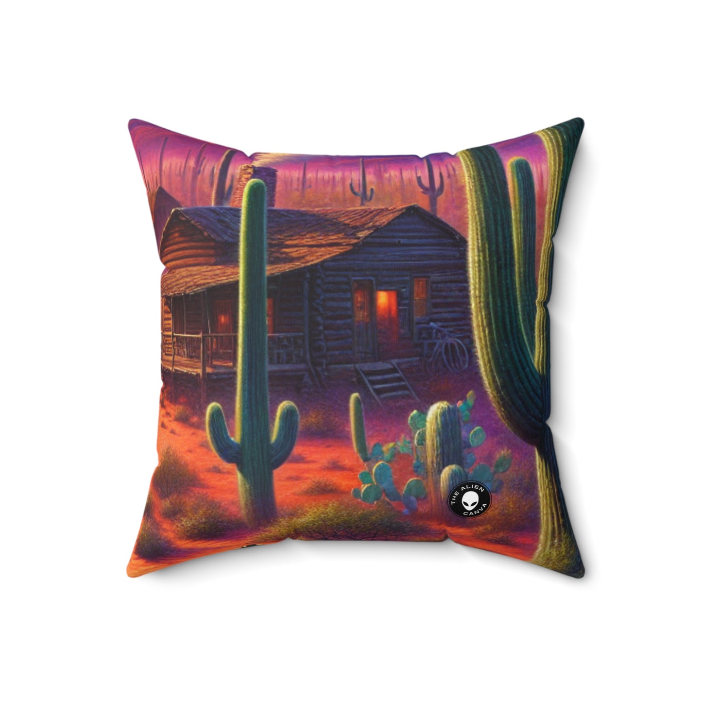 "Glowing rain: A city's reflection"- The Alien Spun Polyester Square Pillow Realism