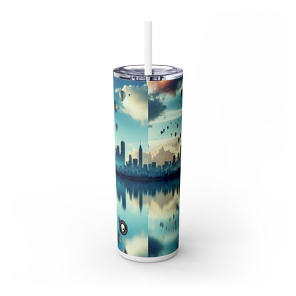 "Mirrored Metropolis: A Lake of Dreams" - The Alien Maars® Skinny Tumbler with Straw 20oz