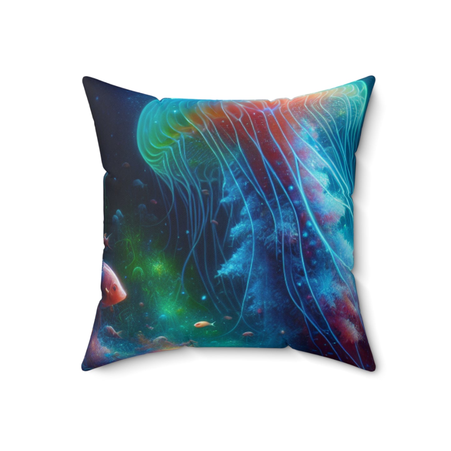 "Glowing Jellyfish in the Enchanted Underwater World"- The Alien Spun Polyester Square Pillow