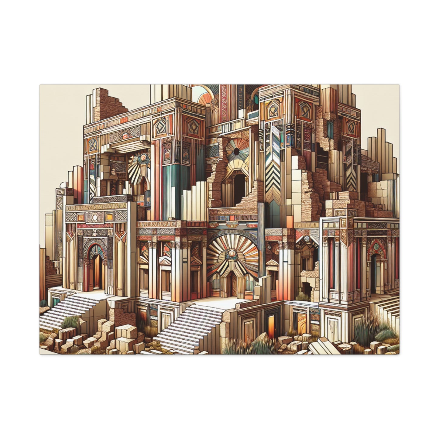 "Deco Ruins: Geometric Art in an Ancient Setting" - The Alien Canva Art Deco Style