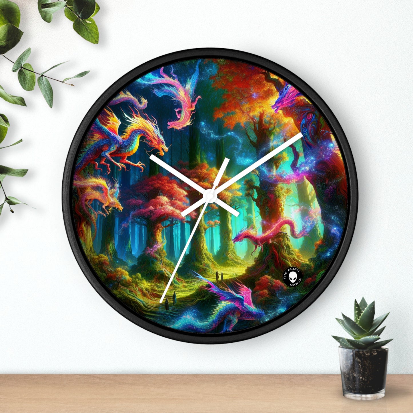 "Dragon's Rainbow Forest" - The Alien Wall Clock