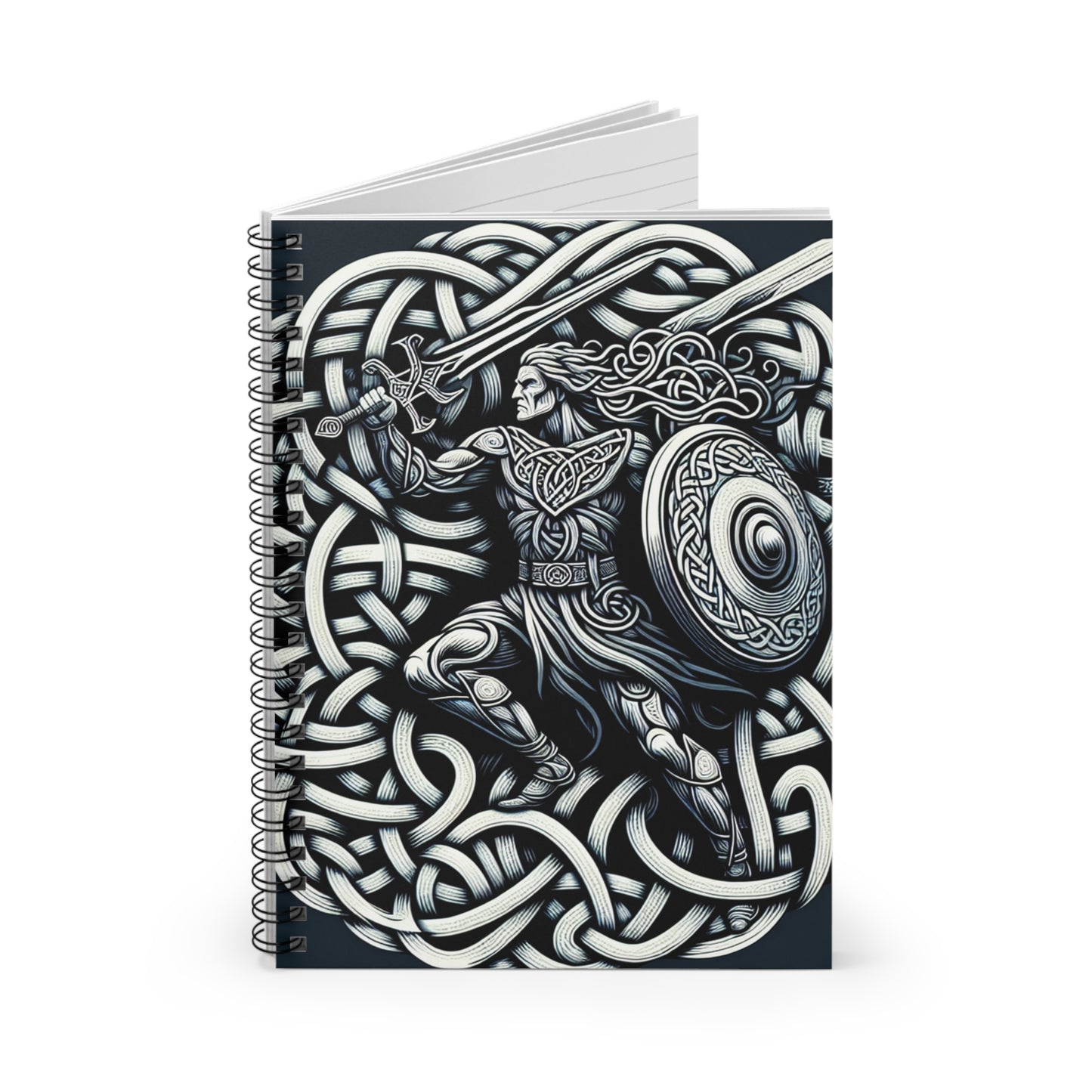 "Celtic Knight: Sword & Shield in Ancient Knots" - The Alien Spiral Notebook (Ruled Line) Celtic Art Style