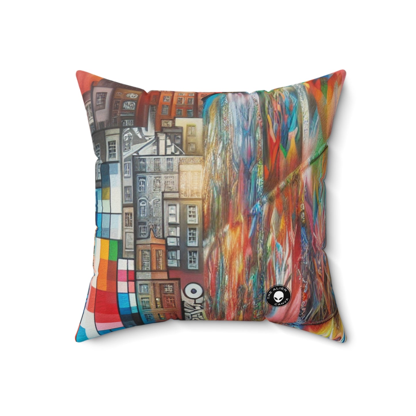 "Revolting Renaissance: A Vibrant Urban Uprising"- The Alien Spun Polyester Square Pillow Street Art / Graffiti