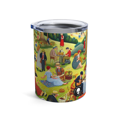 "Whimsical Village Delights" - El vaso alienígena de 10 oz de arte naïf