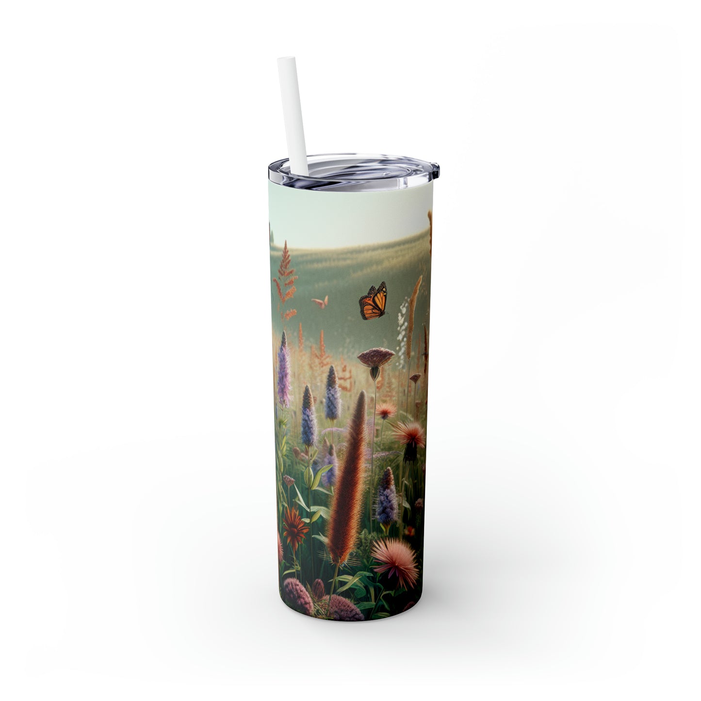 « Un monarque dans une prairie de fleurs sauvages » - The Alien Maars® Skinny Tumbler avec paille 20oz Style réalisme