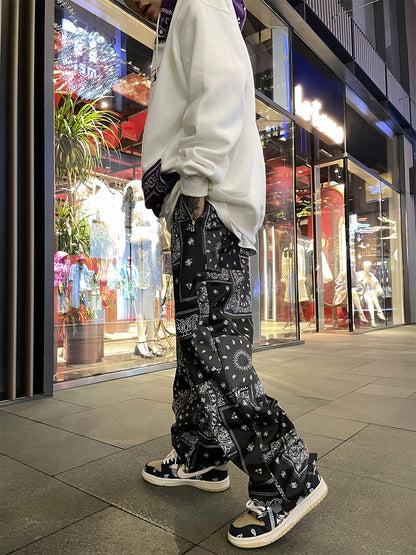 Hip Hop Cashew Flower Full Printed Straight Wide Leg Pants