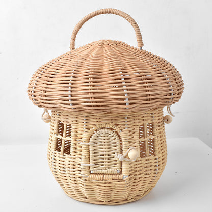 Sac tissé en rotin champignon pour enfants, petit panier nordique, boîte de rangement de jouets pour garçons et filles, décoration de chambre d'enfants