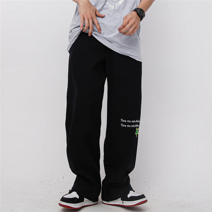 Towel Embroidery Letter Printed Sweatpants Men's Loose