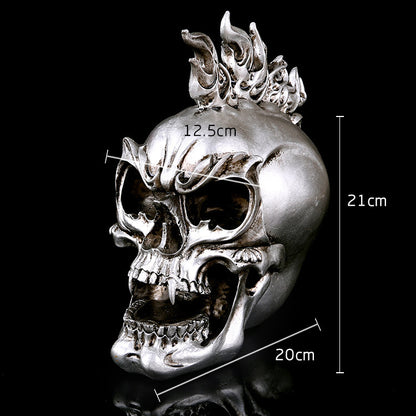 SILVER RESIN SKULL Head Figure Ornament Occult Skeleton GOTHIC PUNK Decor