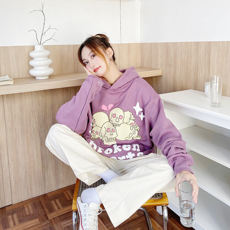 Men's And Women's Fashionable Hooded Sweater Over Printed Letters