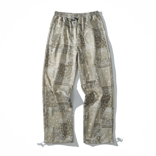 Pantalones anchos rectos con estampado completo de flores de anacardo de Hip Hop