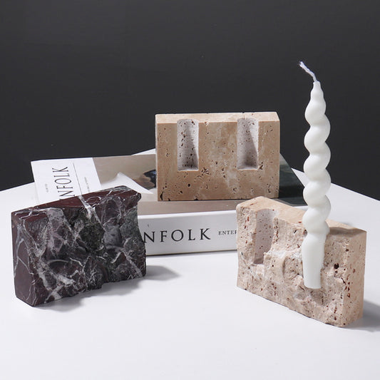 Retro Ins Cave Stone Candle Holder Home Model Room Desktop Soft Decoration Creative Ornaments