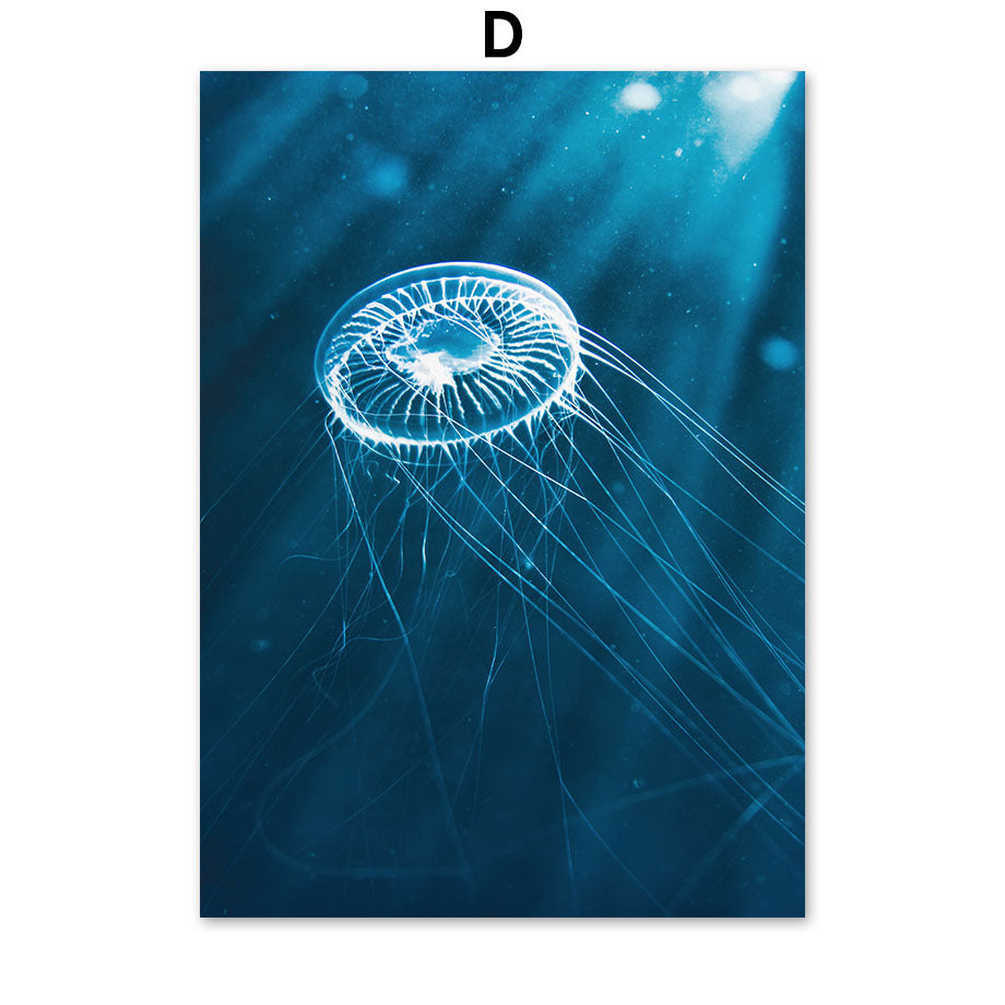 Scuba Diving Wall Art Canvas Dolphin Jellyfish Sea Turtle Marine Nordic Poster