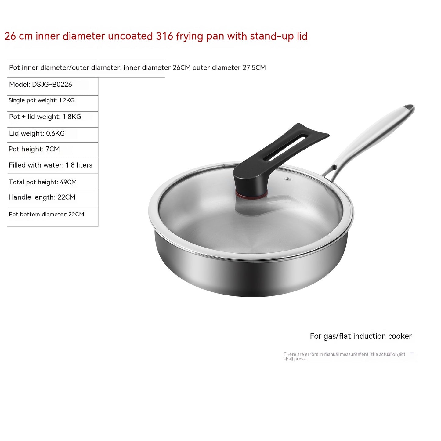 316L Stainless Steel Frying Uncoated Household Pan