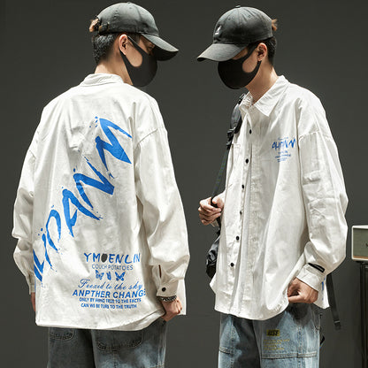 Camisa de manga larga para hombre con estampado de letras Hip Hop ropa de trabajo Top chaqueta delgada