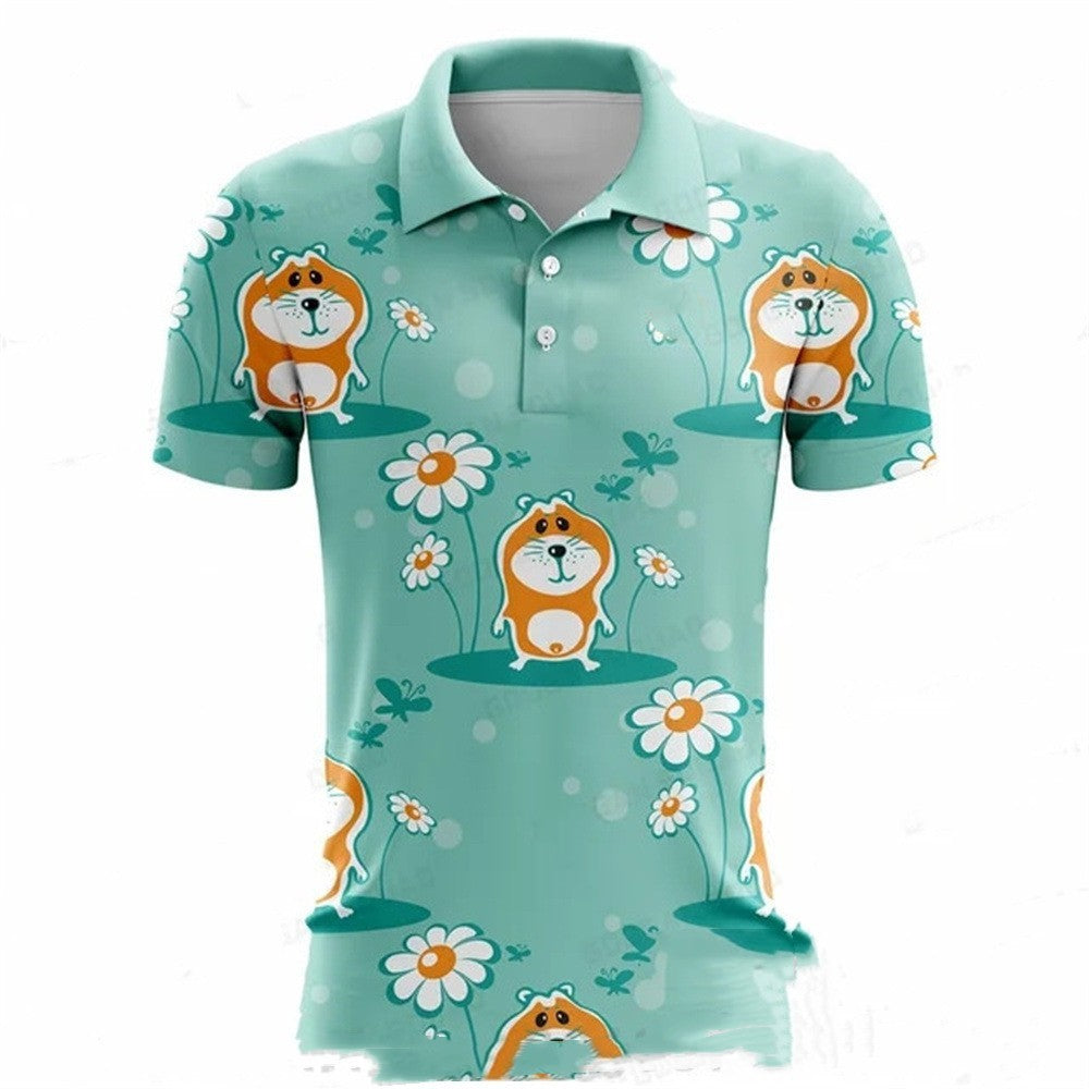 Summer Golf Polo Shirt Men's Printed Short Sleeve