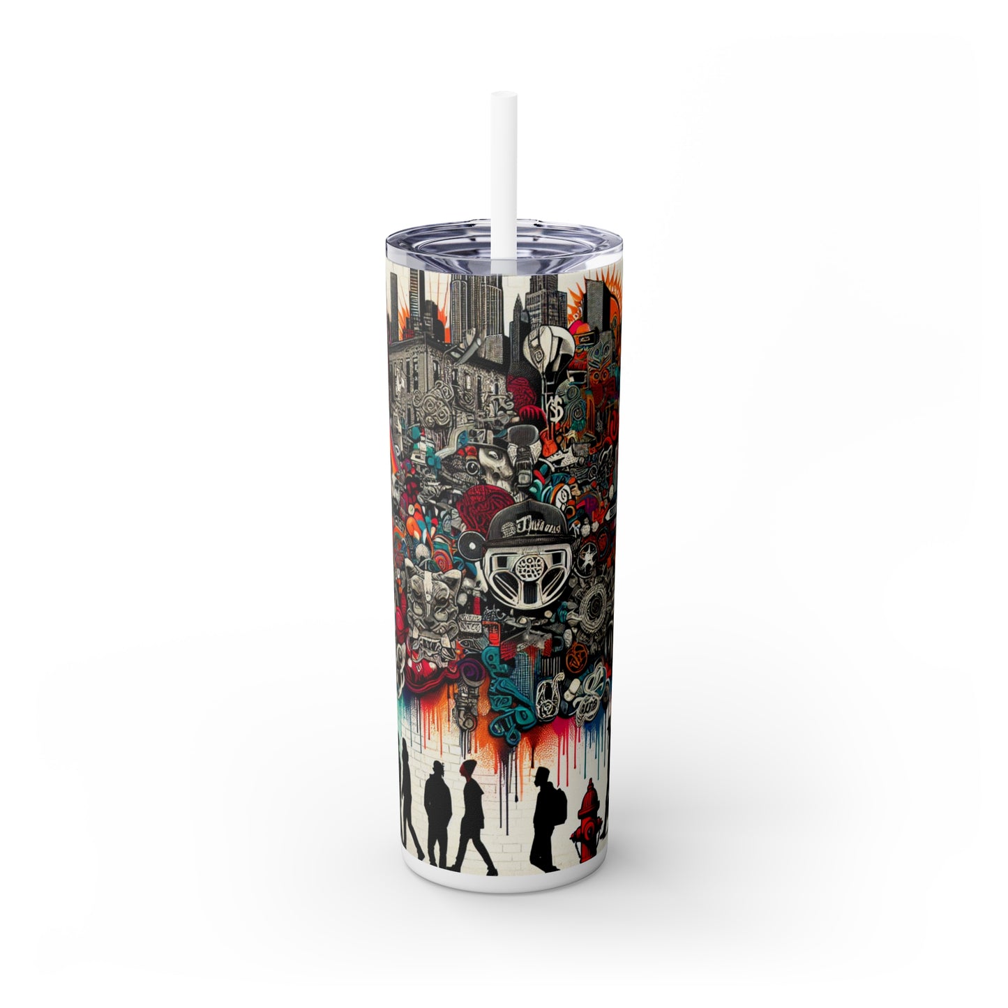 "Fantasy Fusion: A Vibrant Mural of Mythical Creatures" - The Alien Maars® Skinny Tumbler with Straw 20oz Street Art