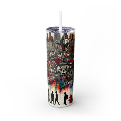 "Fantasy Fusion: A Vibrant Mural of Mythical Creatures" - The Alien Maars® Skinny Tumbler with Straw 20oz Street Art