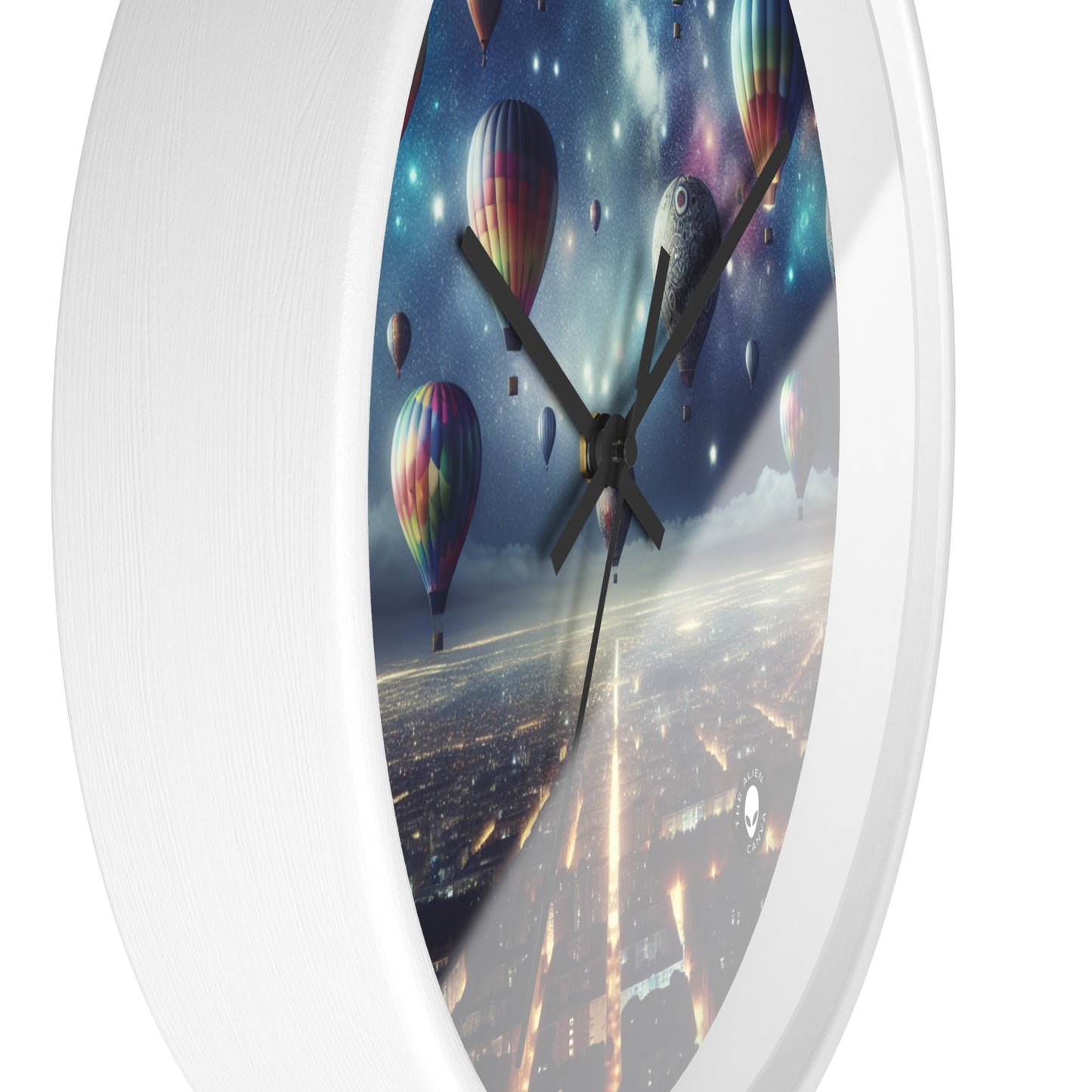 "Starry Night Voyage: Hot Air Balloons Over the City" - The Alien Wall Clock