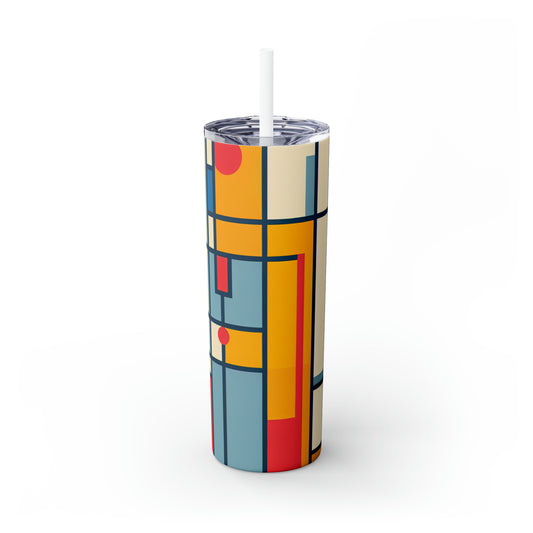 "De Stijl Grid: A Minimalist Color Composition" - The Alien Maars® Skinny Tumbler with Straw 20oz De Stijl